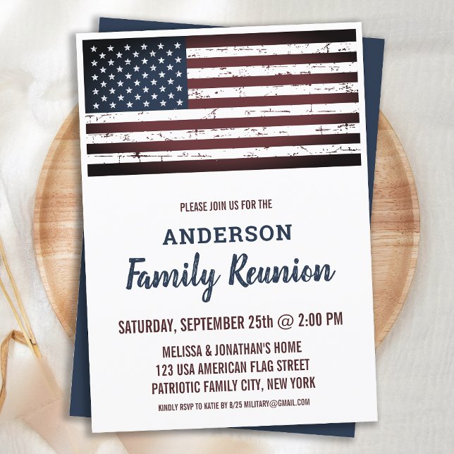 Grunge American Flag Patriotic Family Reunion Invitation (Creator Uploaded)