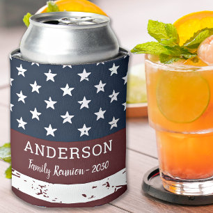 Grunge American Flag Personalised Patriotic Family Can Cooler