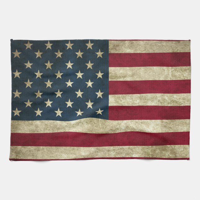 Grunge American Flag Tea Towel (Horizontal)