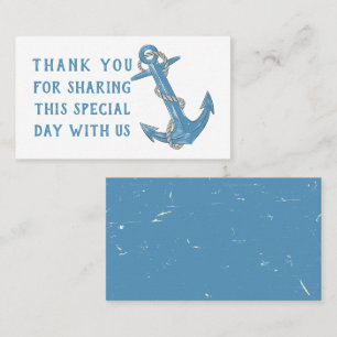 Grunge  Anchor Blue Nautical Wedding Thank You Pla Place Card
