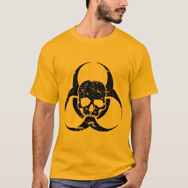 Grunge and Distressed Biohazard Symbol and a skull T-Shirt (Front)