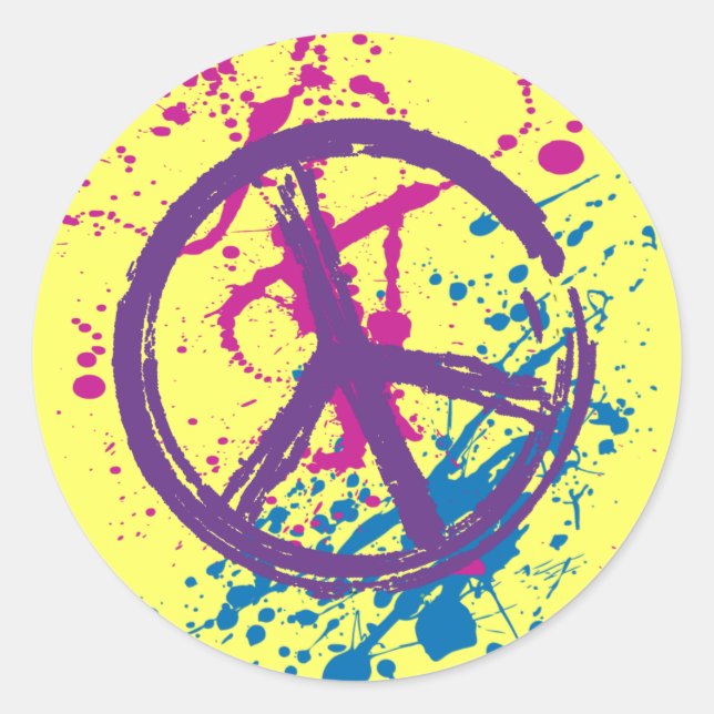 GRUNGE AND SPLATTER PEACE SIGN CLASSIC ROUND STICKER (Front)