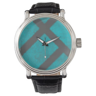 Grunge Aqua Blue and Grey Minimalist Pattern Watch