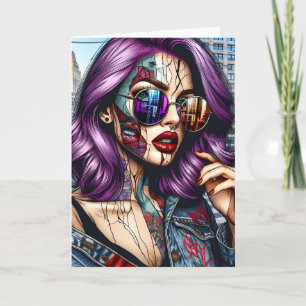 Grunge Art   Fractured Woman Abstract Blank Card