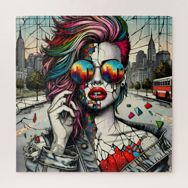 Grunge Art | Fractured Woman Abstract Jigsaw Puzzle (Vertical)