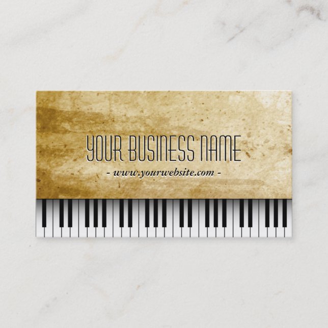 Grunge Background Piano Music Business Card (Front)