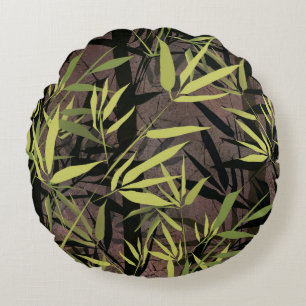 Grunge bamboo forest. round cushion