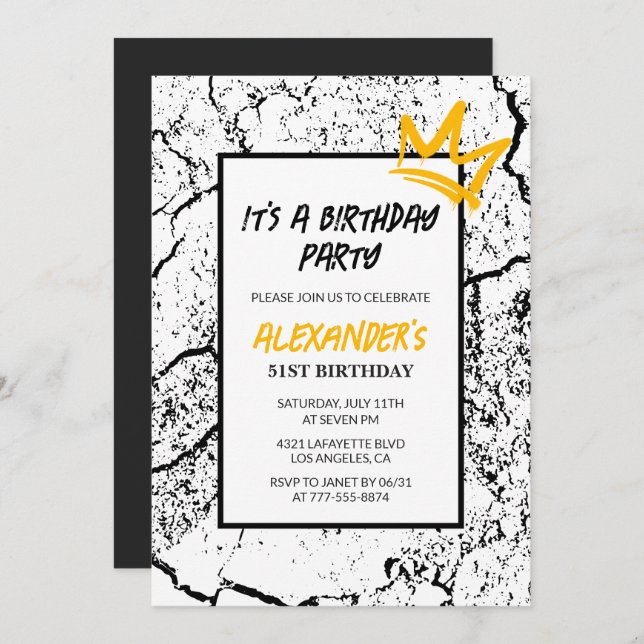 Grunge Black 51st birthday invitation  Graffiti   (Front/Back)