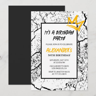 Grunge Black 58th birthday invitation  Graffiti  