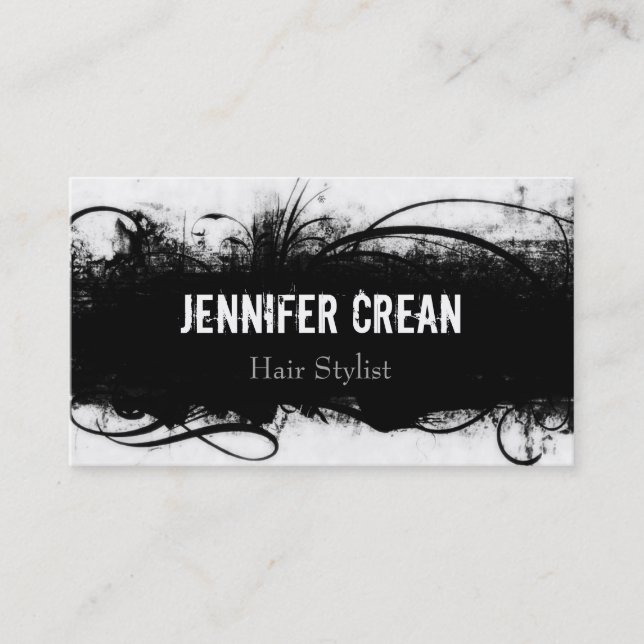 Grunge Black and White Business Card (Front)