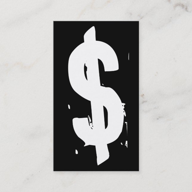 grunge black and white money symbol business card (Front)