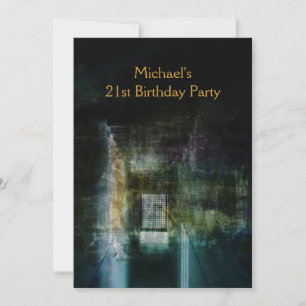 Grunge Black & Gold Metal 21st Birthday Mans Invitation