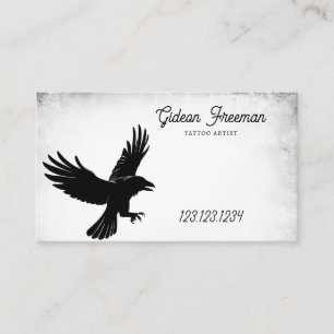 Grunge Black & White Crow Silhouette Tattoo Business Card