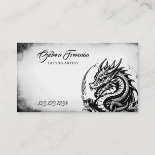 Grunge Black & White Dragon Tattoo Artist Business Card