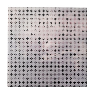 Grunge Black White Faded Cross Geometric Pattern Tile