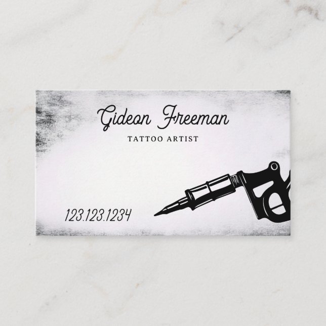 Grunge Black & White Tattoo Machine Business Card (Front)