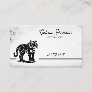 Grunge Black & White Tiger Tattoo Artist Business Card