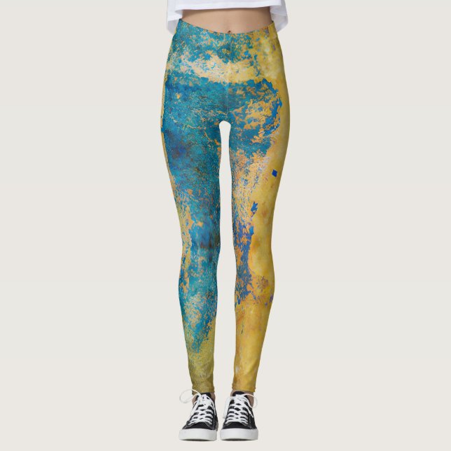 Grunge Blue and Gold Texture Background Leggings (Front)