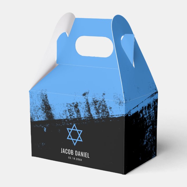 Grunge Blue Black Bar Mitzvah Personalised Favour Box (Front Side)