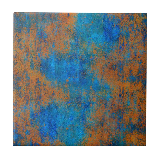 Grunge Blue Copper Boho Ceramic Tile (Front)