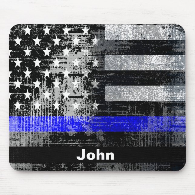 Grunge Blue Line Name Mousepad (Front)