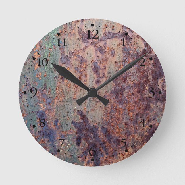 Grunge Blue Rusted Metal Pattern Clockface 1 Round Clock (Front)