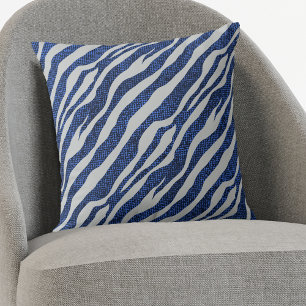 Grunge Blue Zebra Pattern Cushion