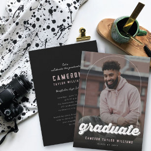 Grunge Bold Script Simple Photo Graduation Party Invitation