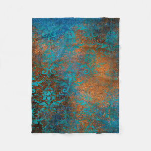 Grunge Brown Blue Floral Decorative Pattern Fleece Blanket