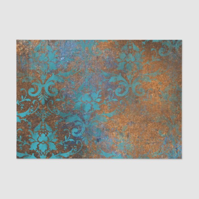 Grunge Brown Blue Floral Decorative Pattern Tissue Paper (Front)