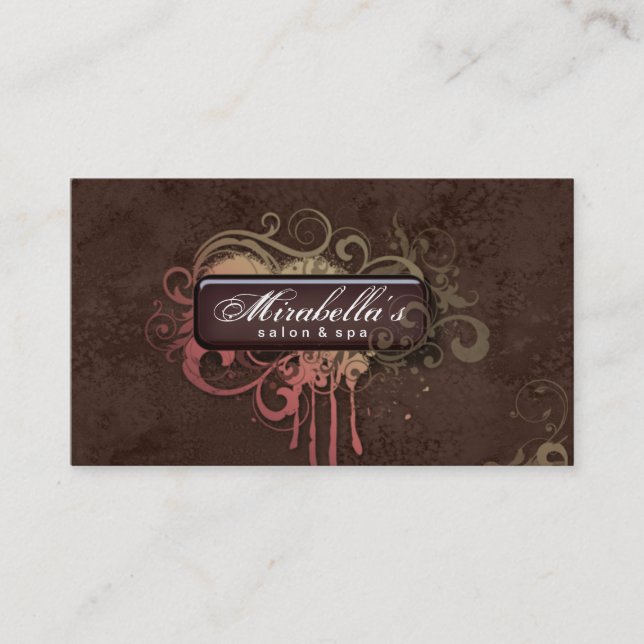 Grunge Business Card Flower Salon Spa Brown Fall (Front)
