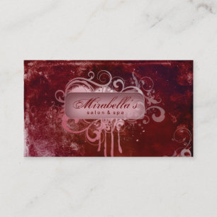Grunge Business Card Flower Salon Spa Red