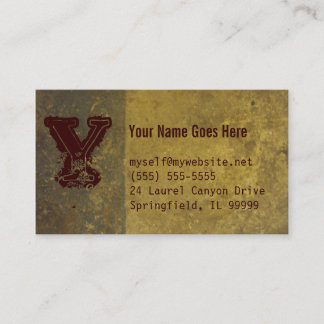 grunge business card, grey, yellow and burgundy card
