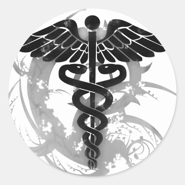 Grunge caduceus classic round sticker (Front)