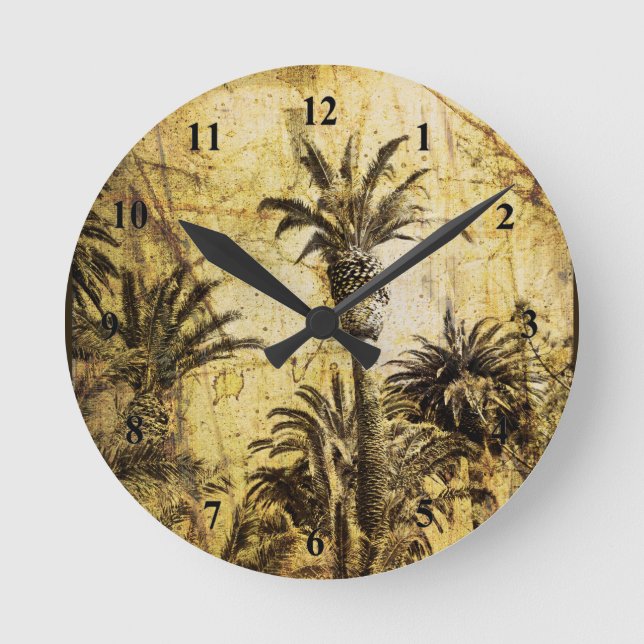 Grunge California Palm Trees Round Wall Clock (Front)