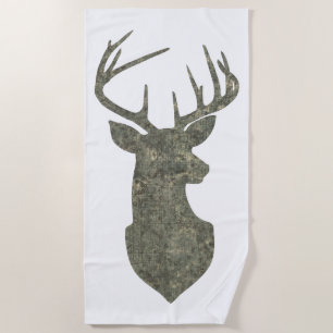 Grunge Camo Deer Silhouette Beach Towel