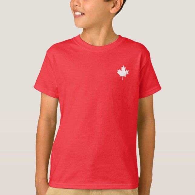 Grunge Canada Flag Maple - White Distressed T-Shirt (Front)