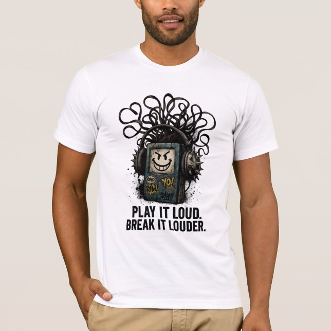 Grunge Cassette Player with Spiked Headphones T-Shirt (Front)