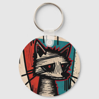 Grunge Cat Art Key Ring