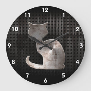 Grunge Cat Large Clock