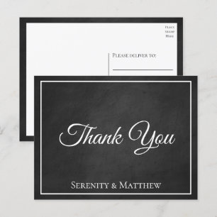 Grunge Chalkboard Elegant Black Wedding Thank You Postcard