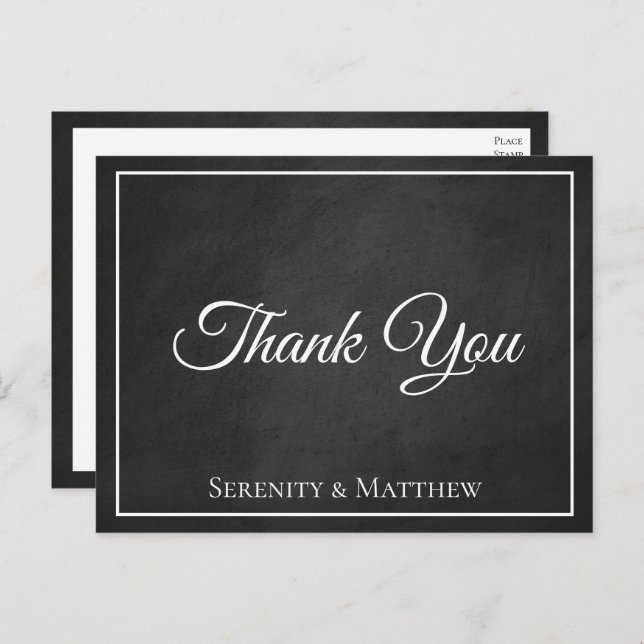 Grunge Chalkboard Elegant Black Wedding Thank You Postcard (Front/Back)