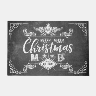 Grunge Chalkboard Merry Christmas Retro Typography Doormat