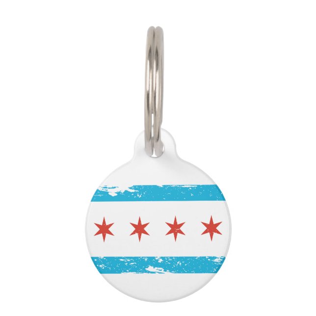 Grunge Chicago Flag Pet Tag (Back)