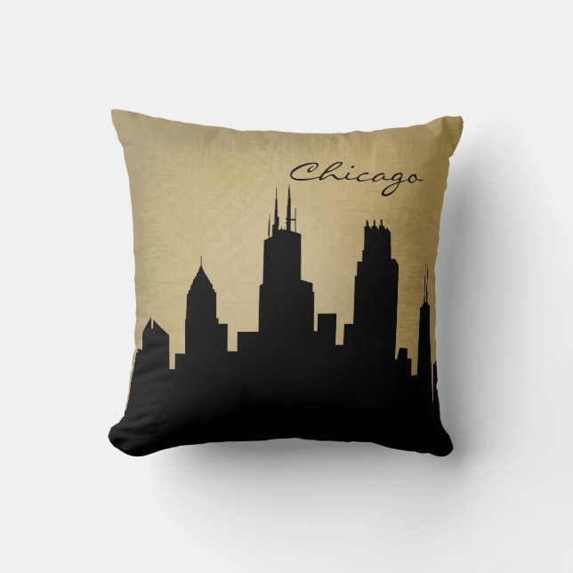 Grunge Chicago Skyline Landmark Cushion (Front)