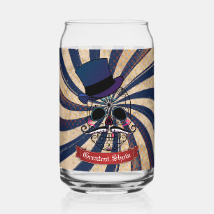 Grunge Circus Sugar Skull Ringmaster Custom Text Can Glass