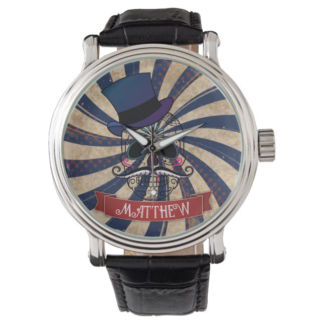 Grunge Circus Sugar Skull Ringmaster Personalised Watch (Front)
