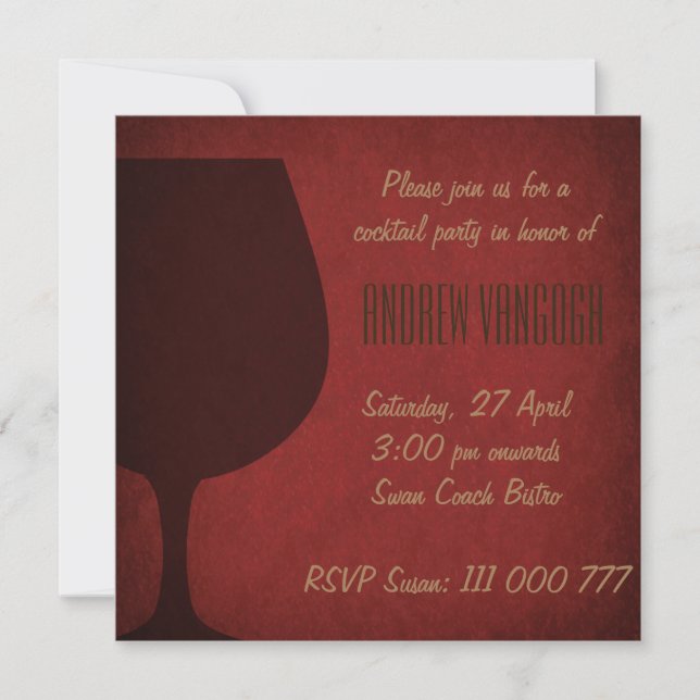 Grunge Cocktail Glass Party Invitation Red (Front)