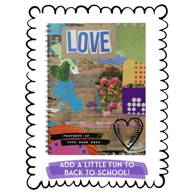 Grunge Collage Creative Custom Notebook  (This fun collage notebook is perfect for the creative, budding artist. And you can customize it!)