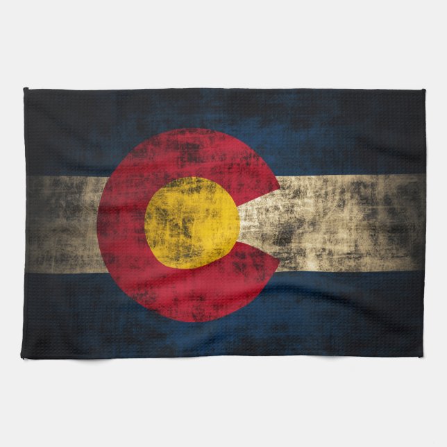 Grunge Colorado Flag Tea Towel (Horizontal)